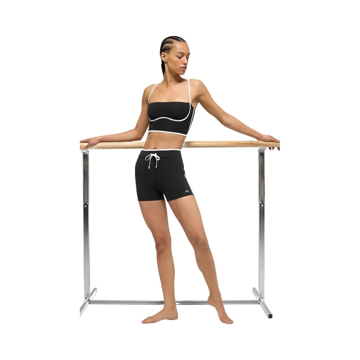 Alo Women's 4" Airbrush High-Waist Race Pace Short - Black/White - HypeFly India View 4