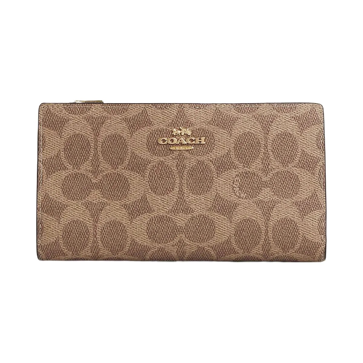 Coach Slim Zip Wallet In Signature Canvas Signature Canvas-Gold-Tan-Brown - HypeFly India View 3