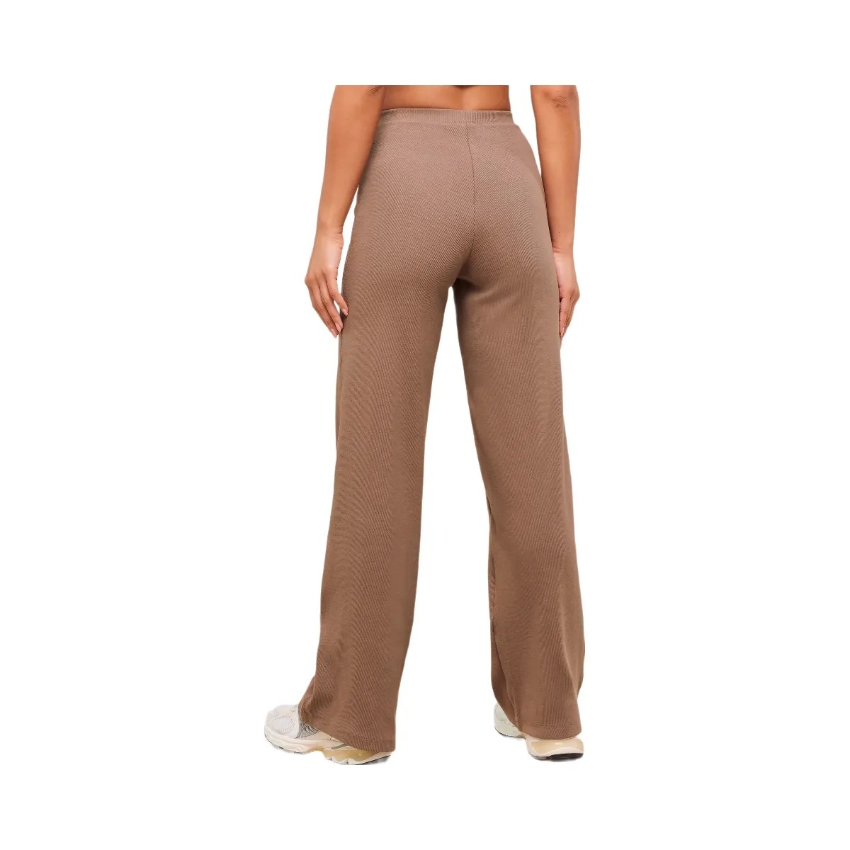 Gymshark Ribbed Cotton Straight Leg Pants - Mocha Mauve/Black - HypeFly India View 2