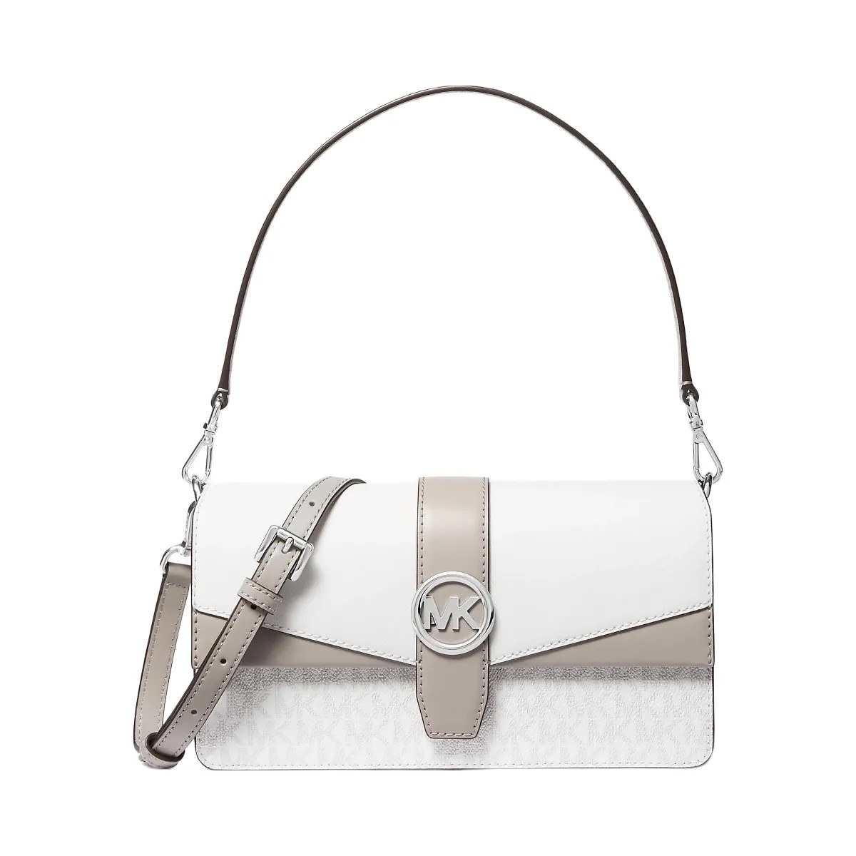 Michael Kors Greenwich Medium Signature Logo Convertible Shoulder Bag Optic White - HypeFly India View 1