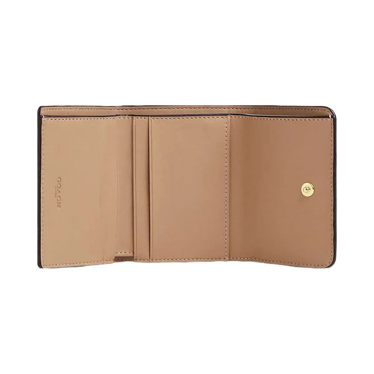 Coach Card Holder Wallet In Blocked Signature Canvas Signature Canvas-Gold-Sand-Tan - HypeFly India View 4