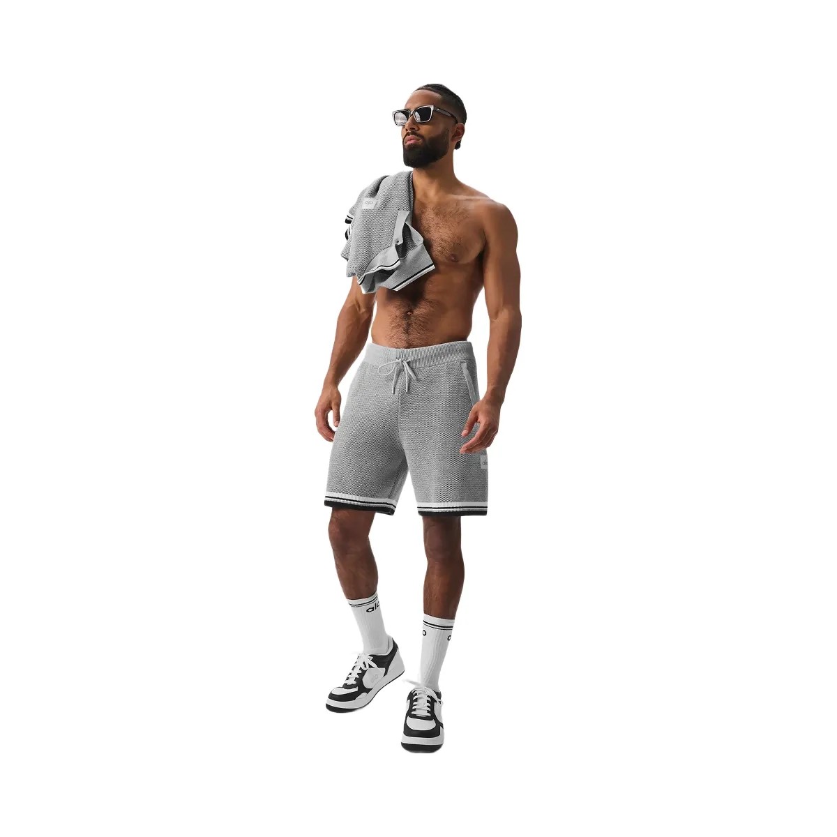 Alo Men's 7" Sports Club Sweater Knit Basketball Short - Athletic Heather Grey - HypeFly India View 1
