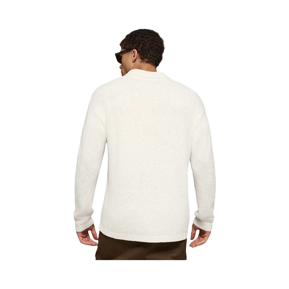 Alo Men's Textured Knit Long Sleeve Polo - Ivory - HypeFly India View 4
