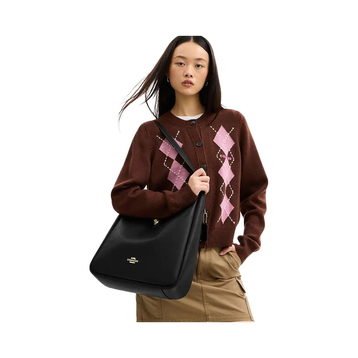 Coach Hadley Large Shoulder Bag Pebbled Leather-Gold-Black - HypeFly India View 2