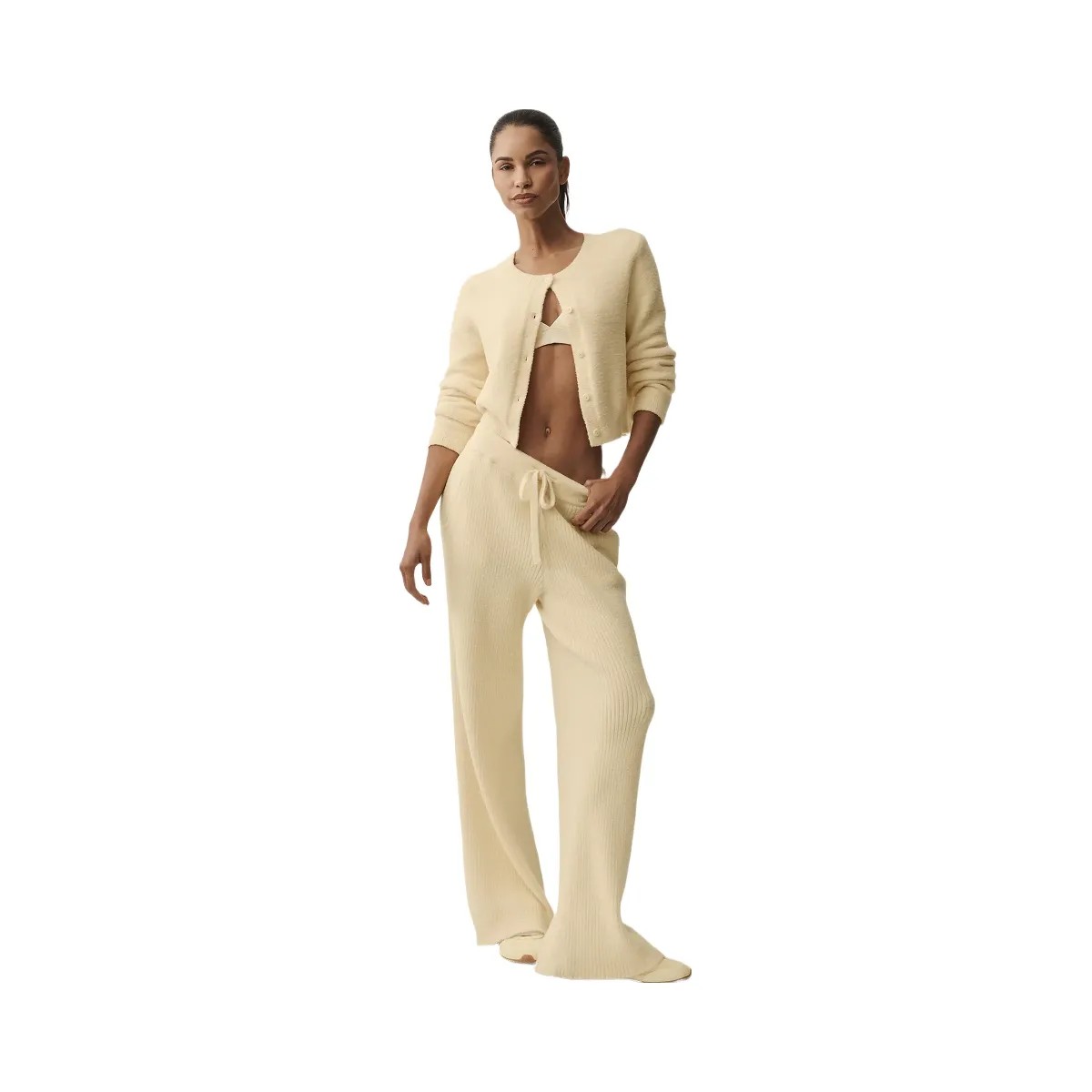 Alo Women's Snuggle Up Sweater High-Waist Wide Leg Pant - Candlelight Yellow - HypeFly India View 1