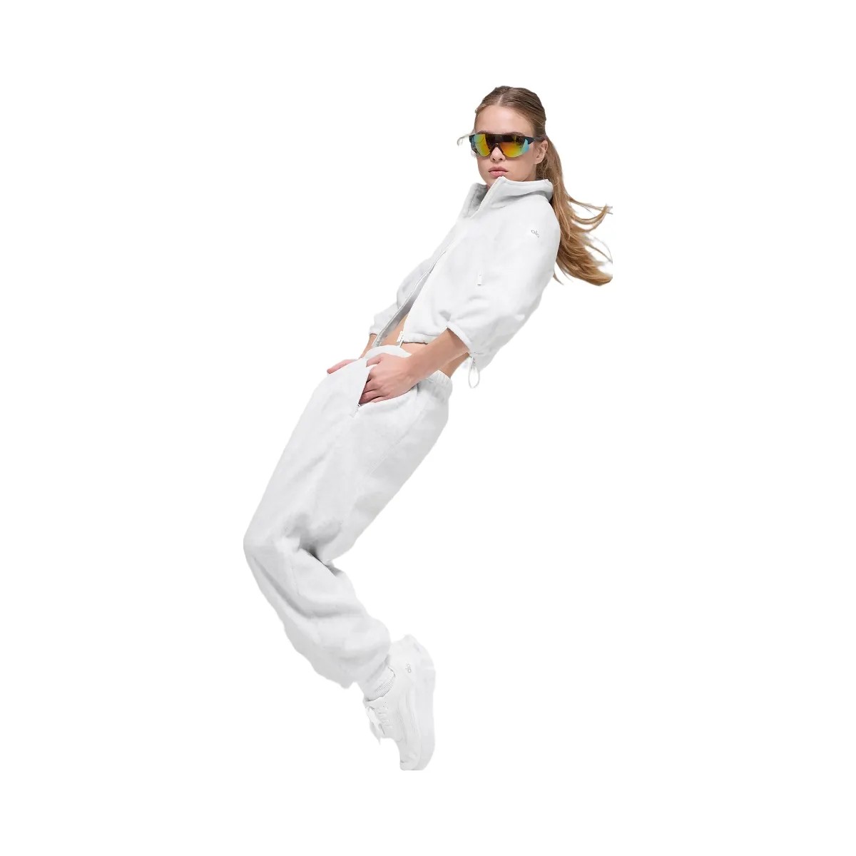 Alo Women's Polar Fleece Retreat Cropped Jacket - White Heather Grey - HypeFly India View 3