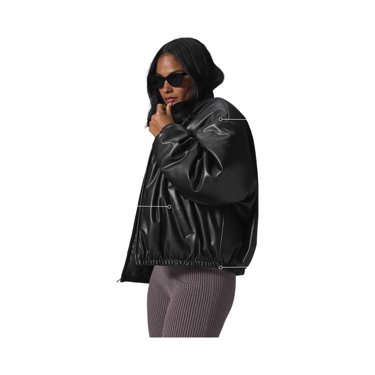Alo Women's Faux Leather Premier Bomber - Black - HypeFly India View 2