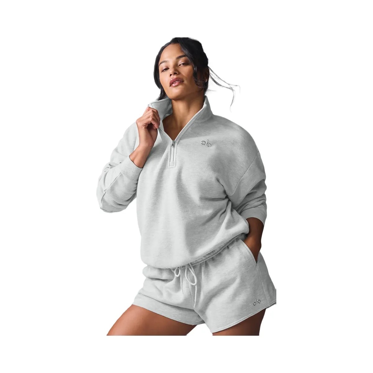 Alo Women's Accolade 1/4 Zip Pullover - Athletic Heather Grey - HypeFly India View 2