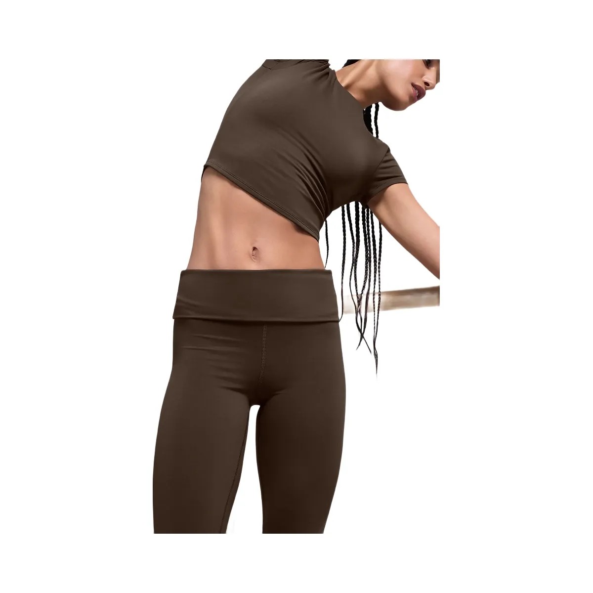 Alo Women's ALO Softsculpt 7/8 Foldover Flare Legging - Espresso - HypeFly India View 4