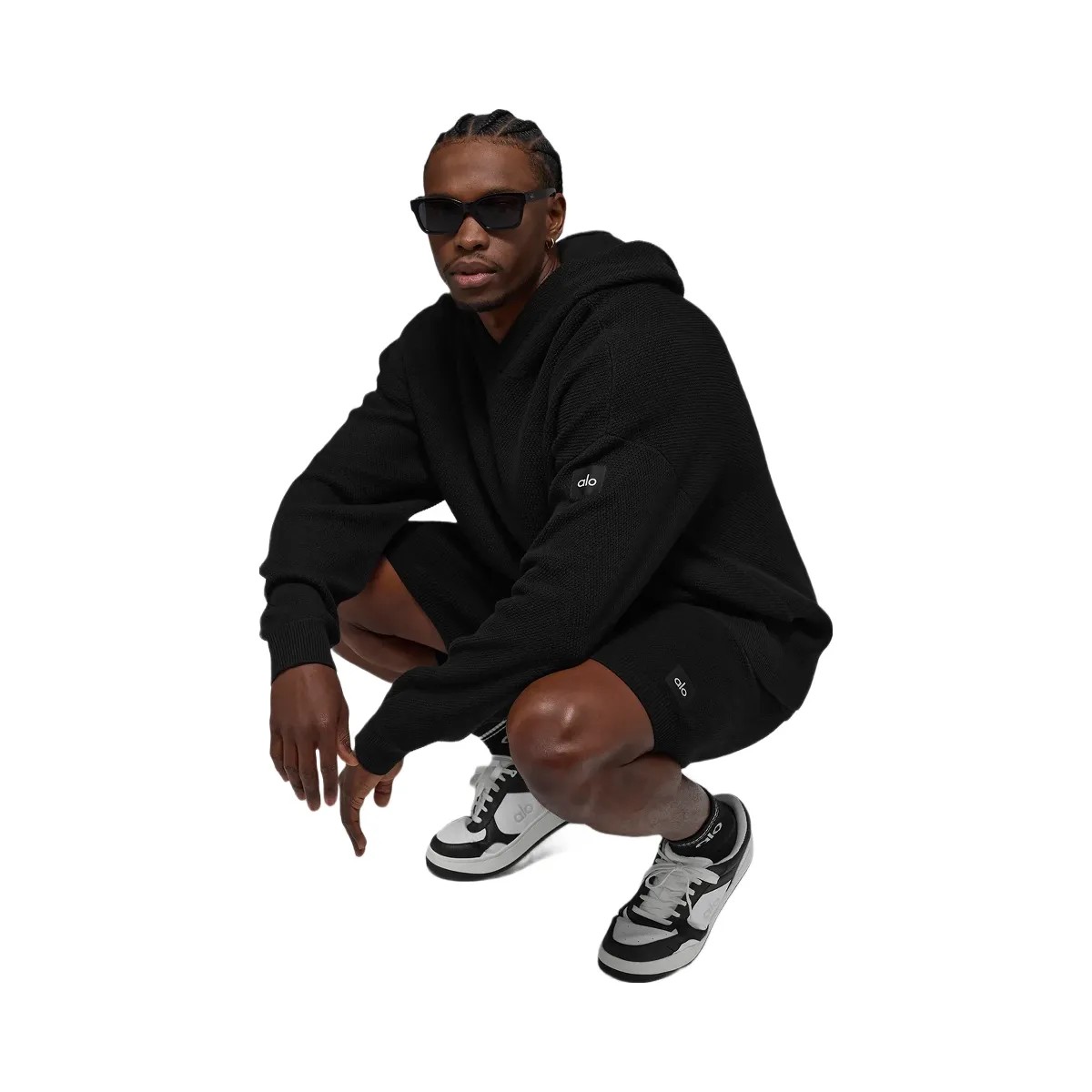 Alo Men's Sports Club Sweater Knit Hoodie - Black - HypeFly India View 4