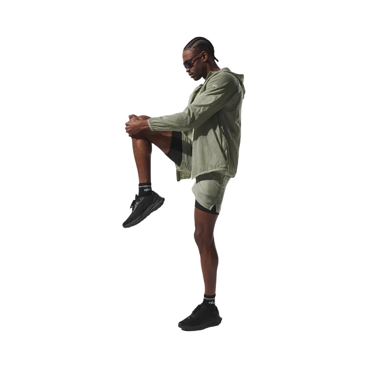 Alo Men's 5" Game Time Ripstop 2-In-1 Short - Limestone/Black - HypeFly India View 4