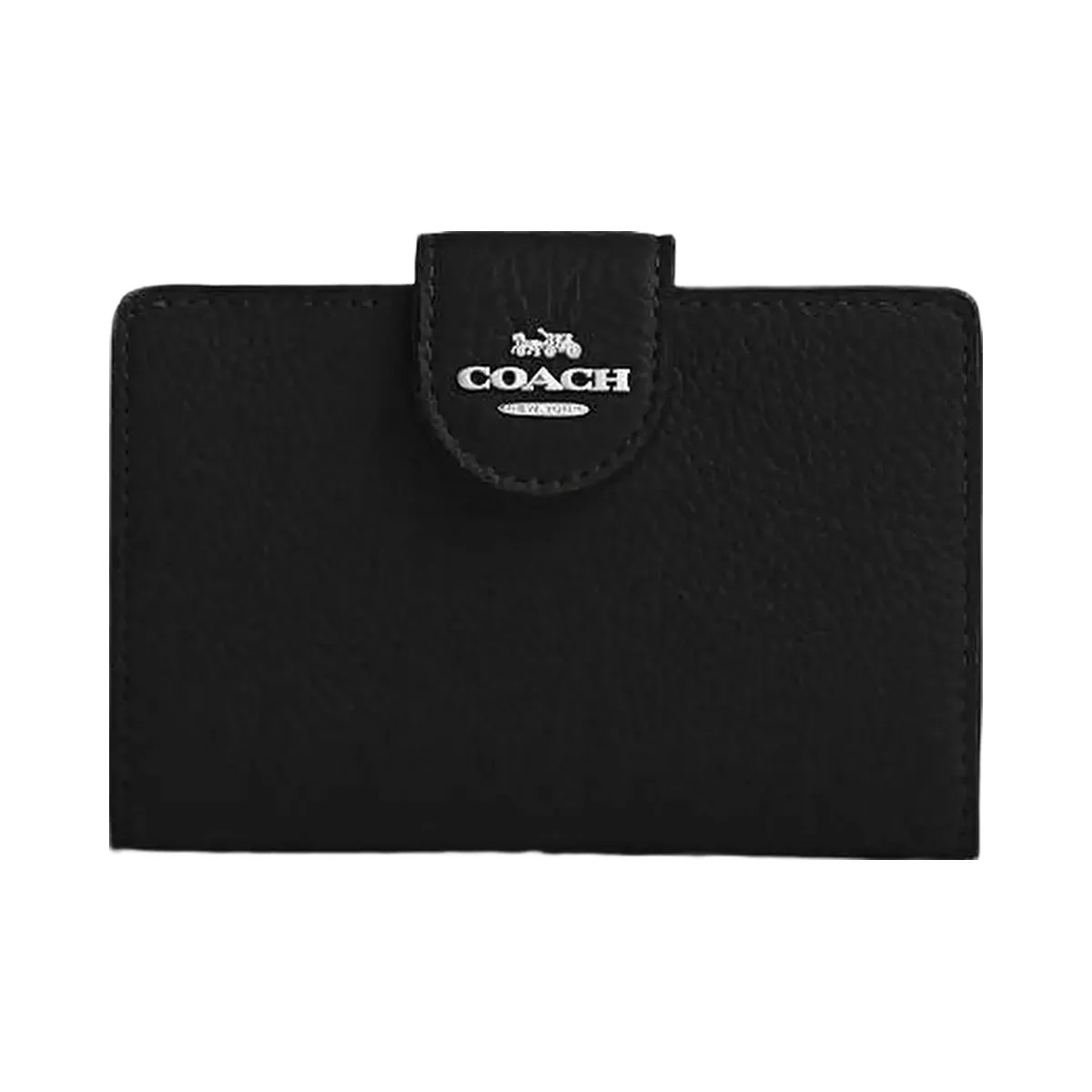 Coach Medium Corner Zip Wallet Pebbled Leather-Silver-Black - HypeFly India View 1