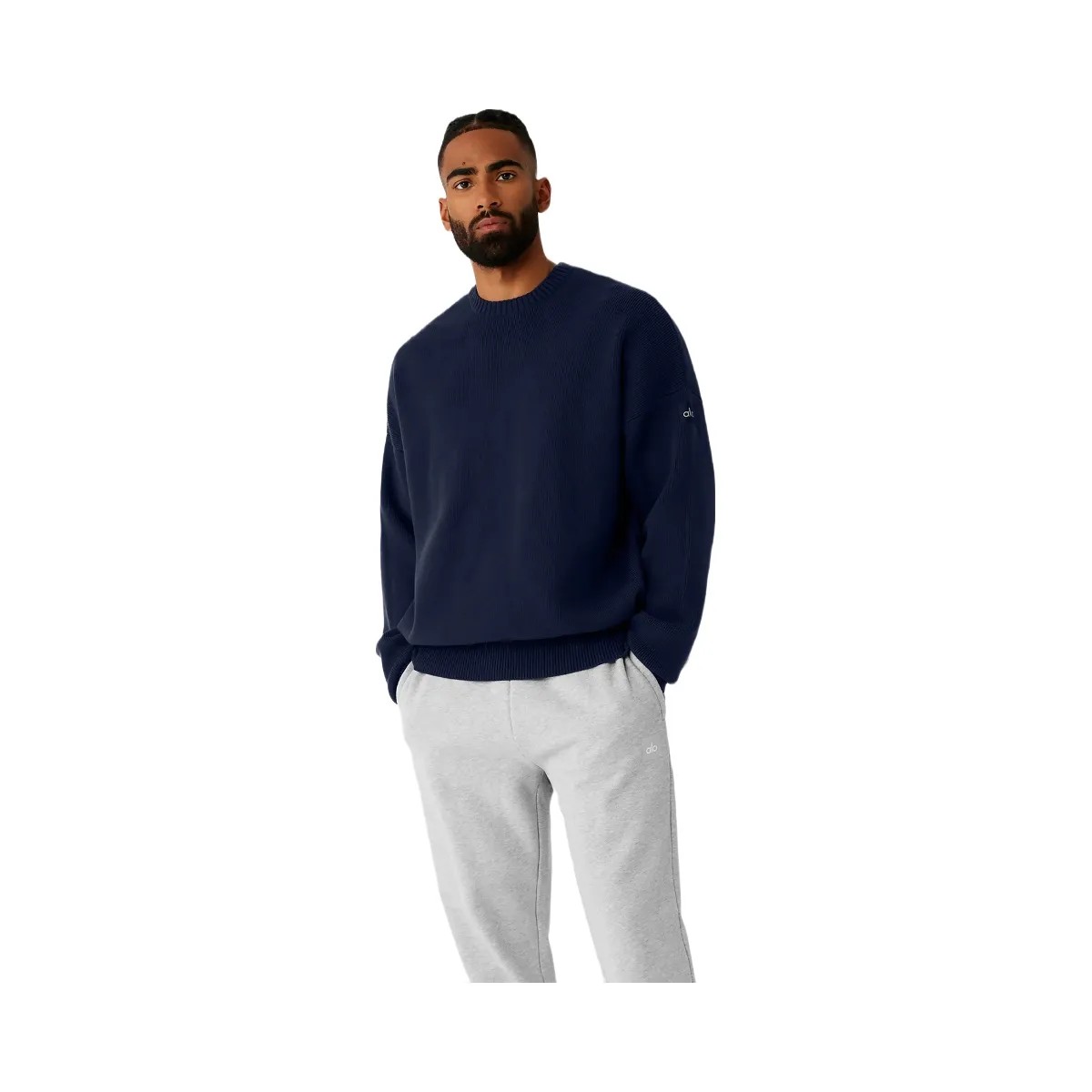 Alo Men's Scholar Crew Neck Sweater - Navy - HypeFly India View 1
