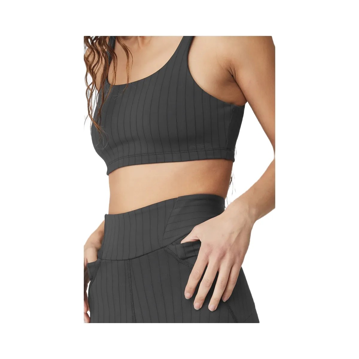 Alo Women's Pinstripe Jacquard Extreme High-Waist Legging - Anthracite/Black - HypeFly India View 5