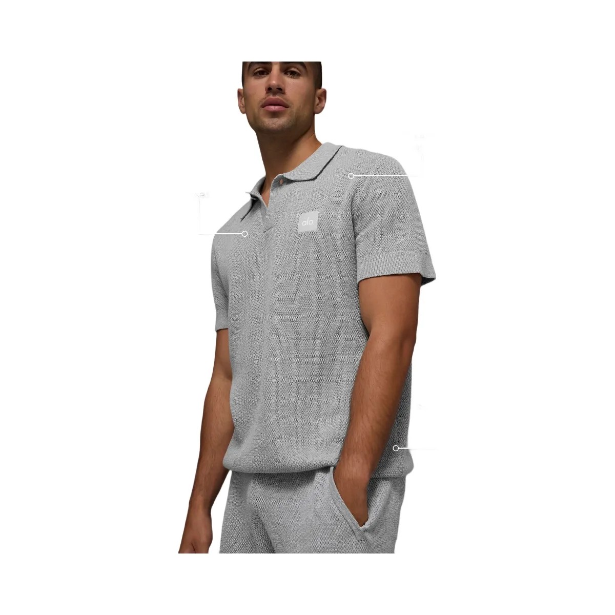 Alo Men's Sports Club Sweater Knit Polo - Athletic Heather Grey - HypeFly India View 1