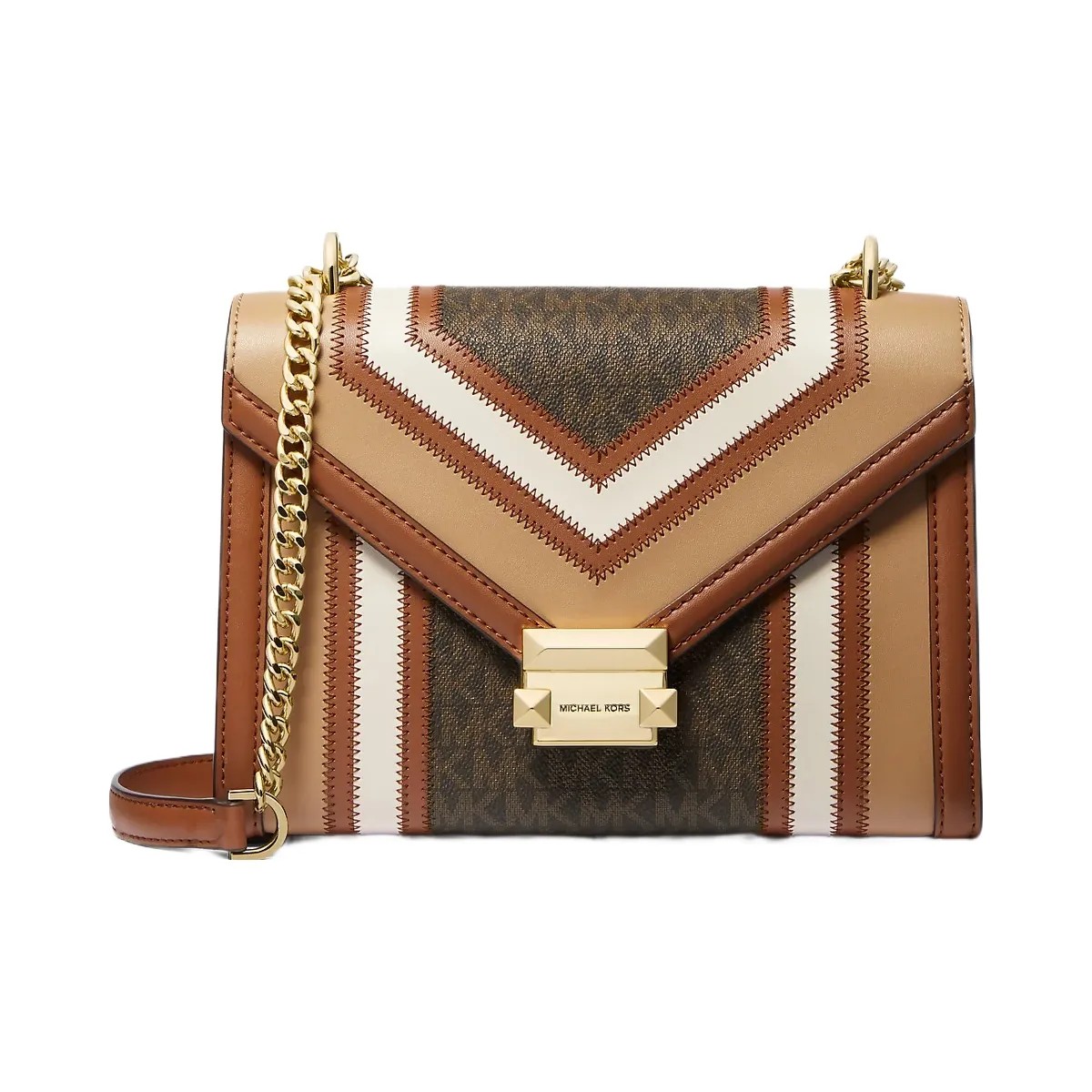 Michael Kors Whitney Medium Color-Block and Signature Logo Shoulder Bag Brown Multi - HypeFly India View 1