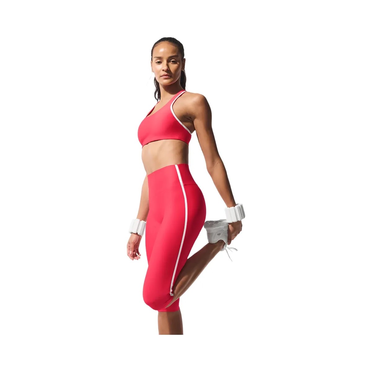 Alo Women's Airlift High-Waist Super Sleek Contrast Capri - Candy Red/White - HypeFly India View 3