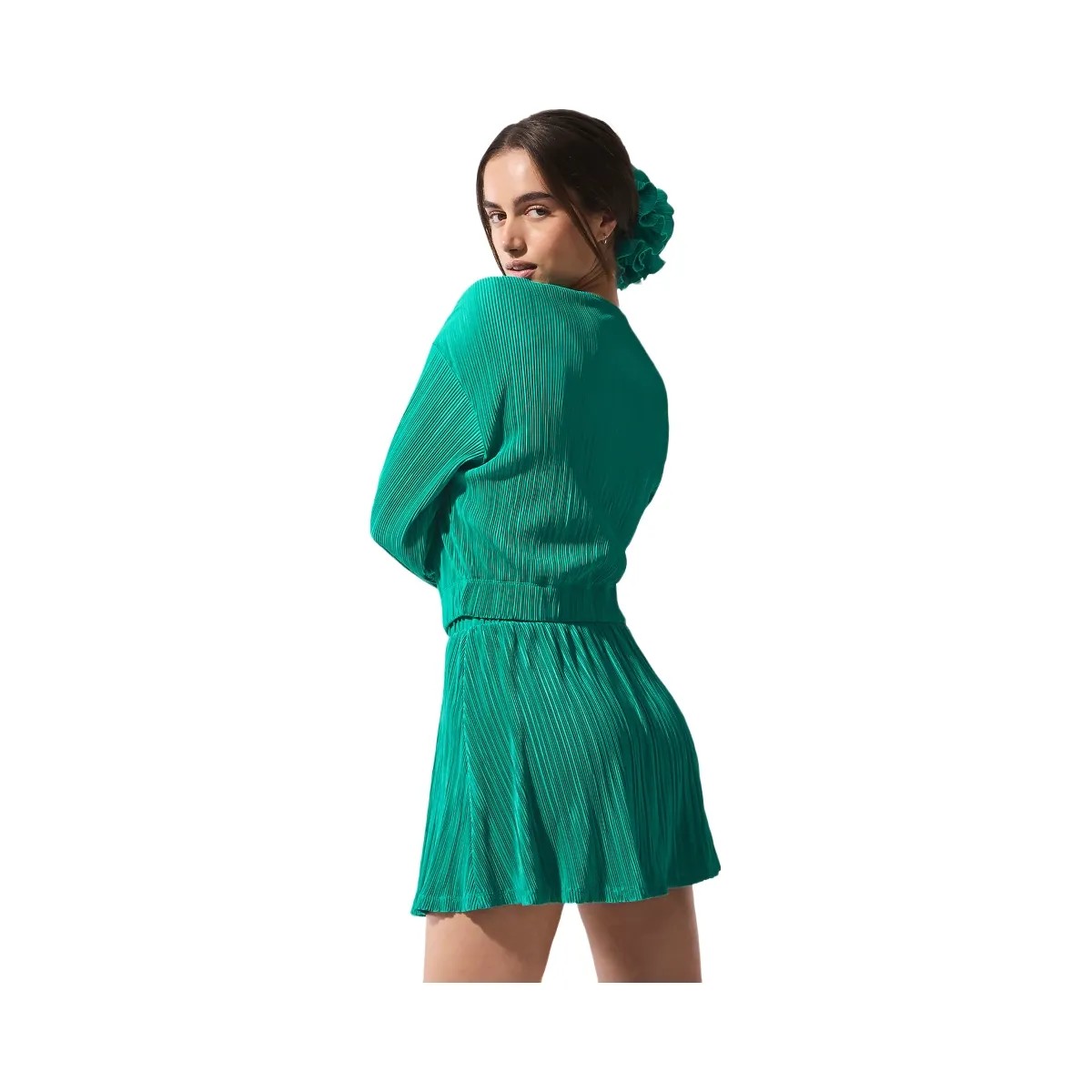 Alo Women's Cropped Micro Plisse Jacket - Spruce Green - HypeFly India View 4