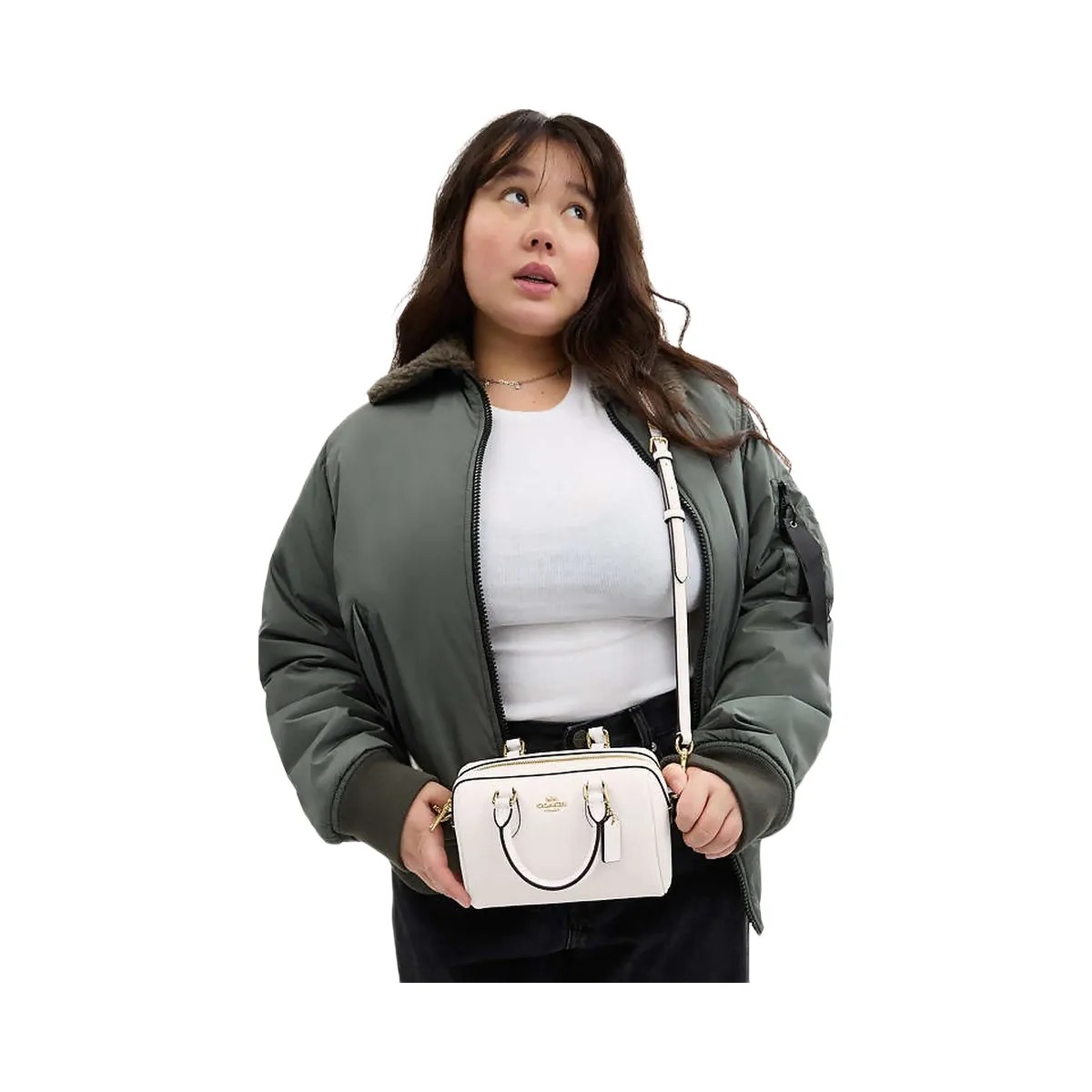 Coach Mini Rowan Crossbody Bag Crossgrain Leather-Gold-Chalk - HypeFly India View 3