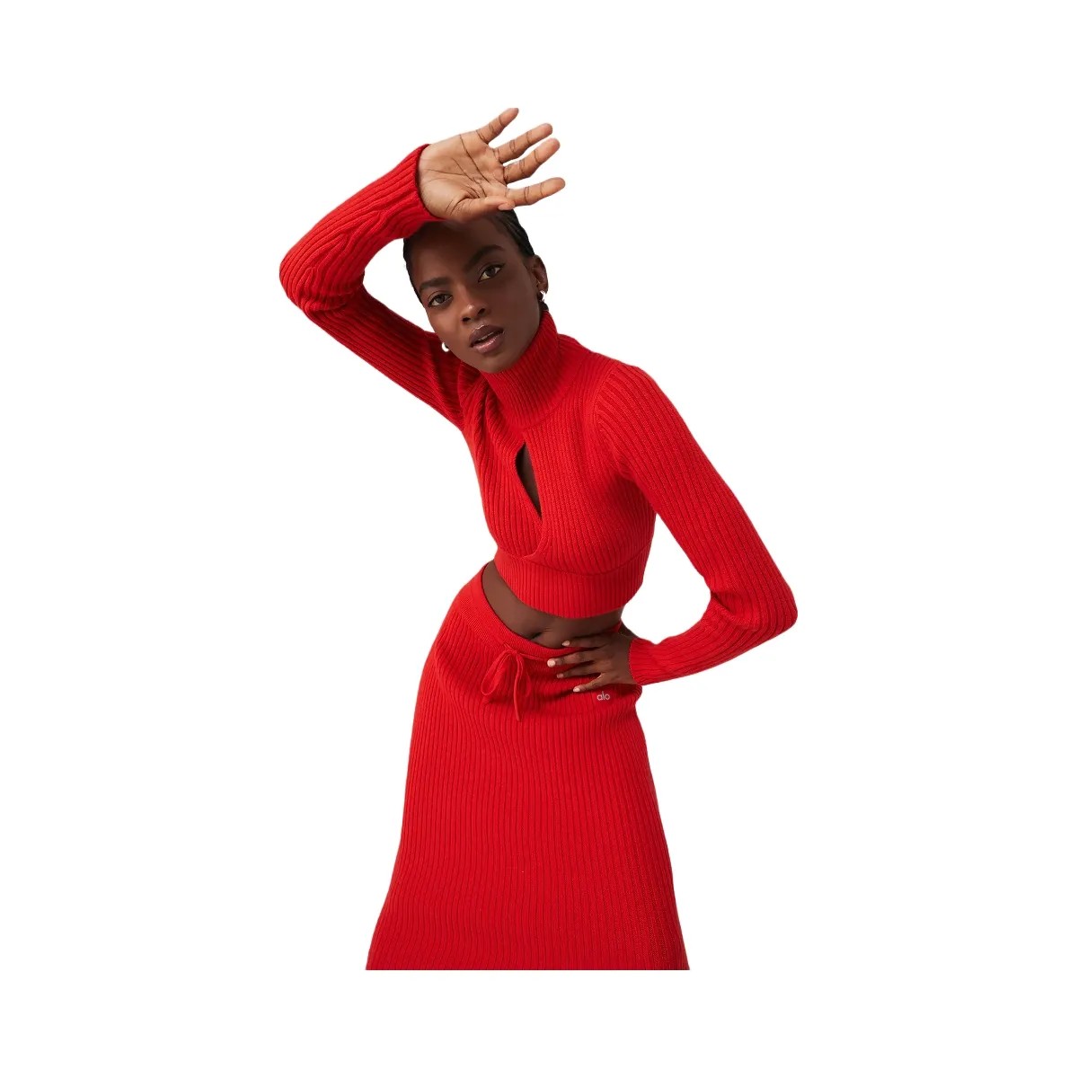 Alo Women's Cashmere Ribbed High-Waist Winter Dream Skirt - Red Flame - HypeFly India View 5