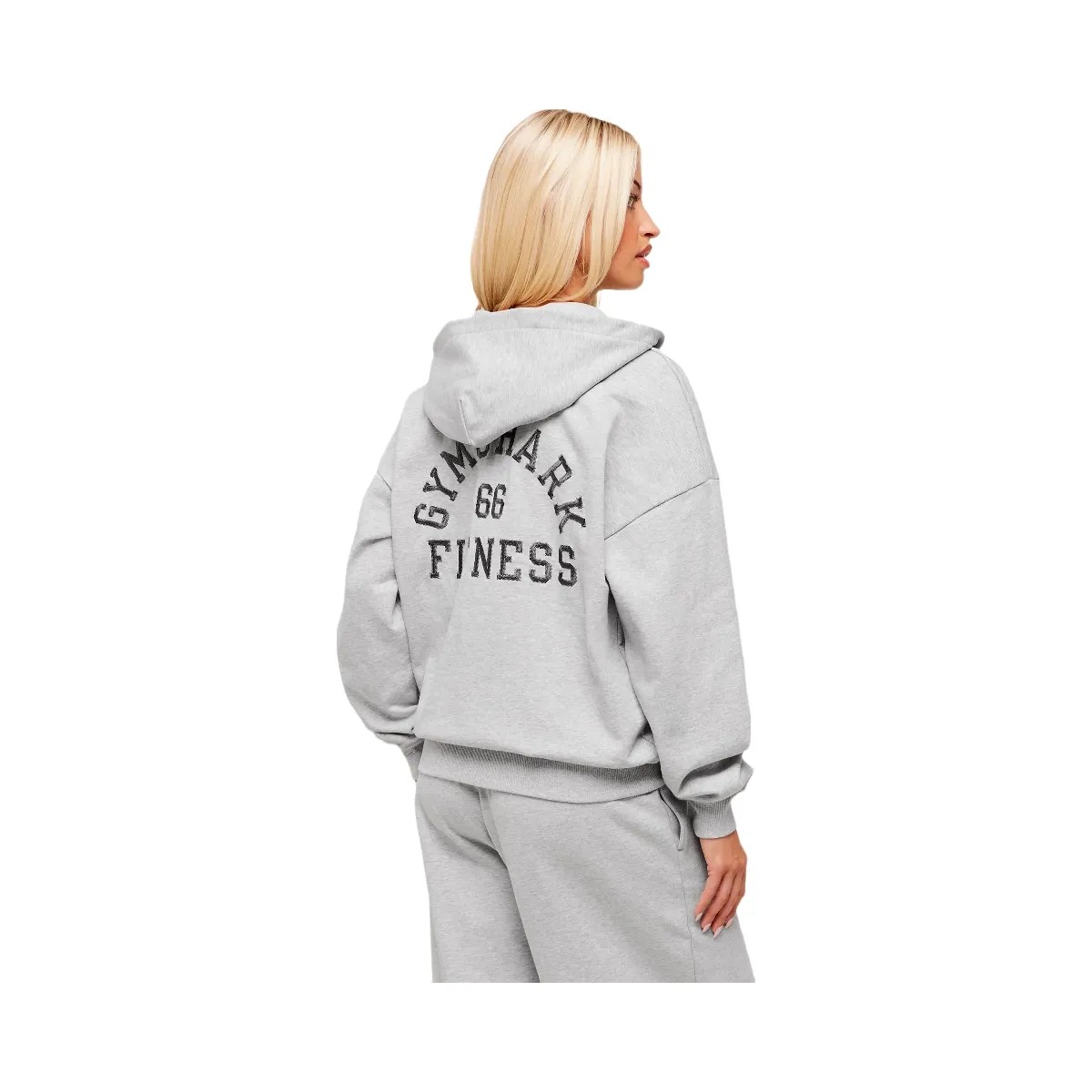 Gymshark Fitness Embroidered Graphic Zip Up Hoodie - Light Grey Core Marl - HypeFly India View 2