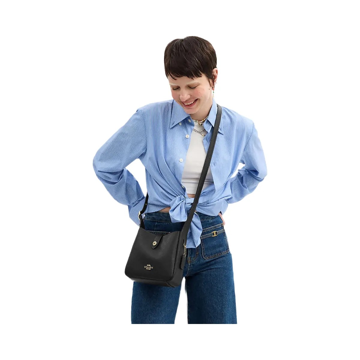 Coach Hadley Mini Crossbody Bag Pebbled Leather-Gold-Black - HypeFly India View 2