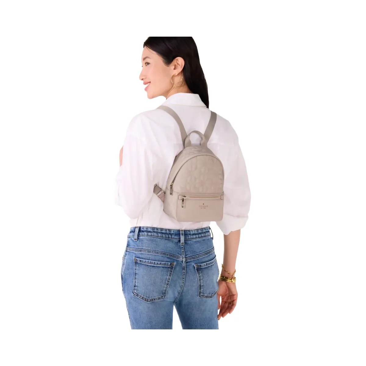 Kate Spade Flower Quilted Fabric Small Backpack Cozy Grey - HypeFly India View 2