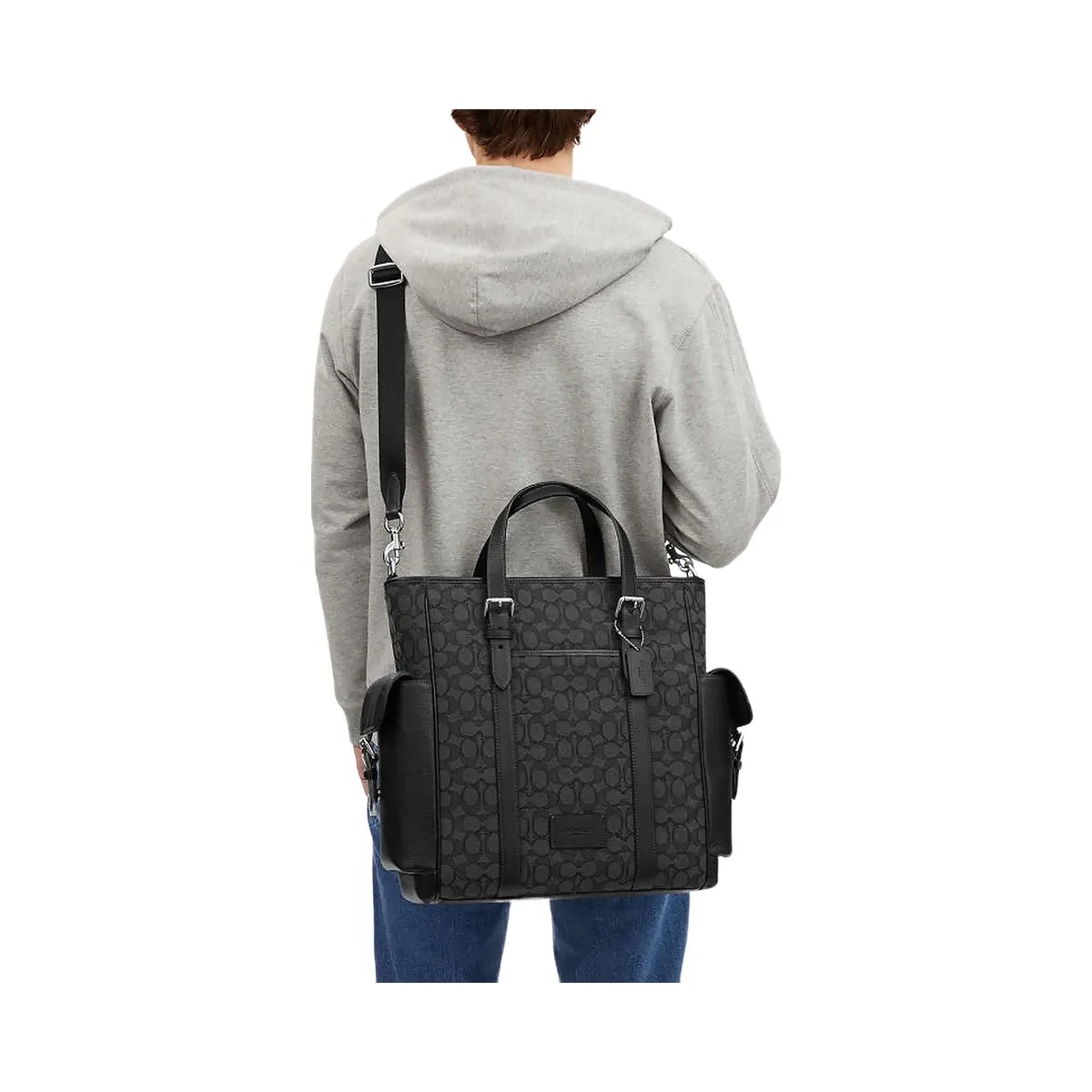 Coach Sprint Tote In Signature Jacquard Signature Jacquard-Silver-Charcoal-Black - HypeFly India View 2