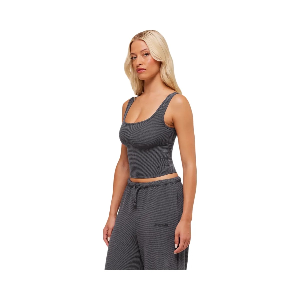 Gymshark Waffle Cropped Tank - Onyx Grey - HypeFly India View 3