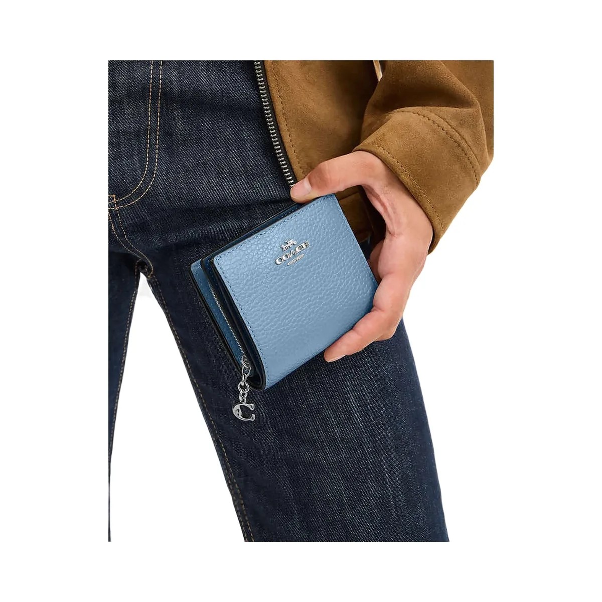 Coach Snap Wallet Pebbled Leather-Silver-Pool - HypeFly India View 1