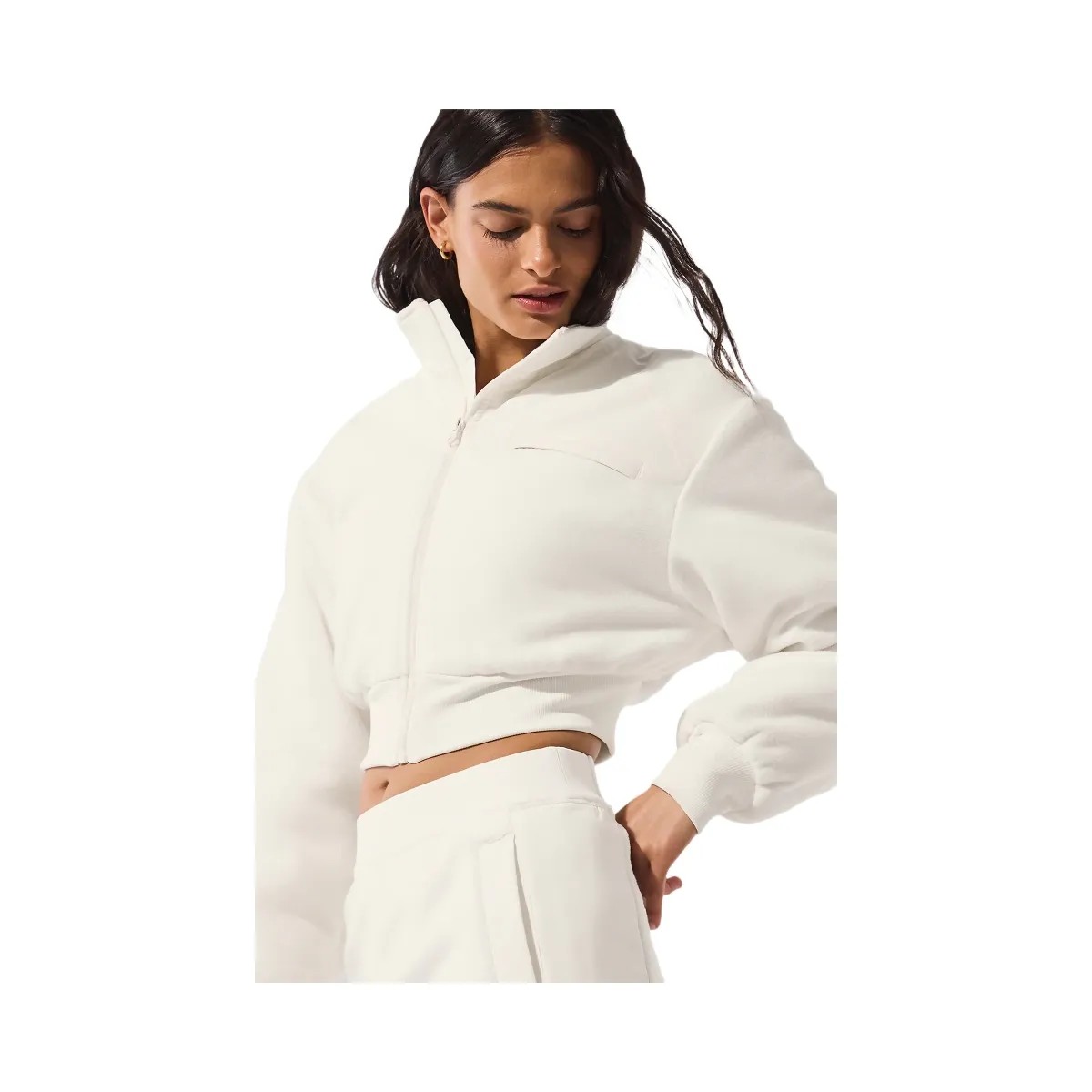 Alo Women's Polar Fleece Cropped Wintry Mix Jacket - Ivory - HypeFly India View 4