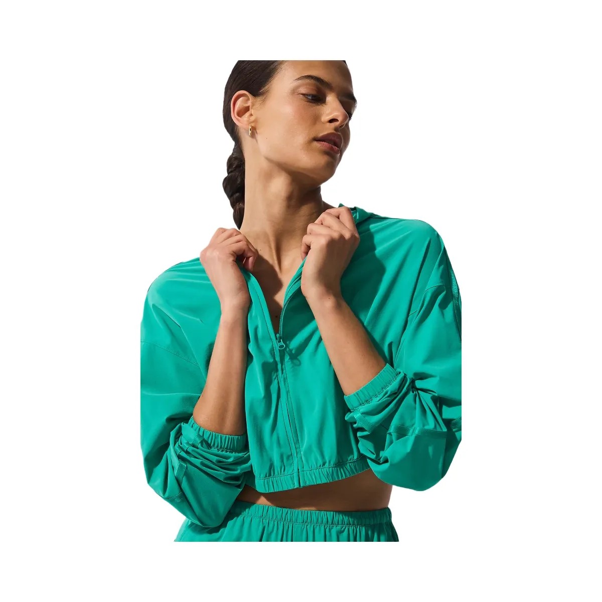 Alo Women's Cropped Breezy Full-Zip Hoodie - Spruce Green - HypeFly India View 4