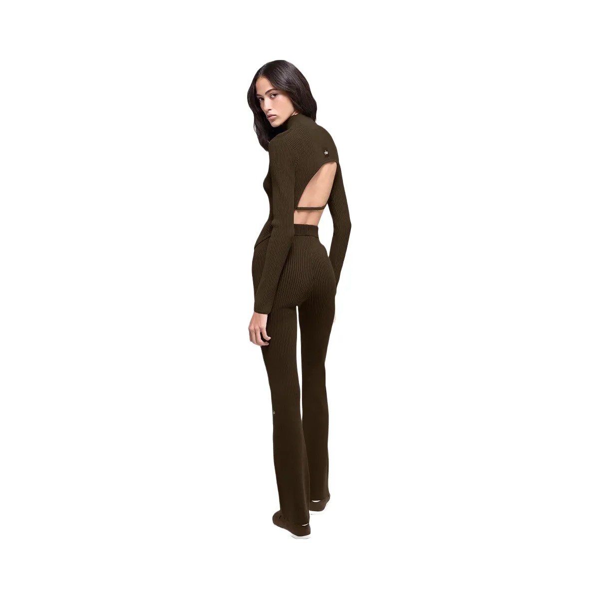 Alo Women's Denim Knit Backless Long Sleeve - Espresso/Black - HypeFly India View 4