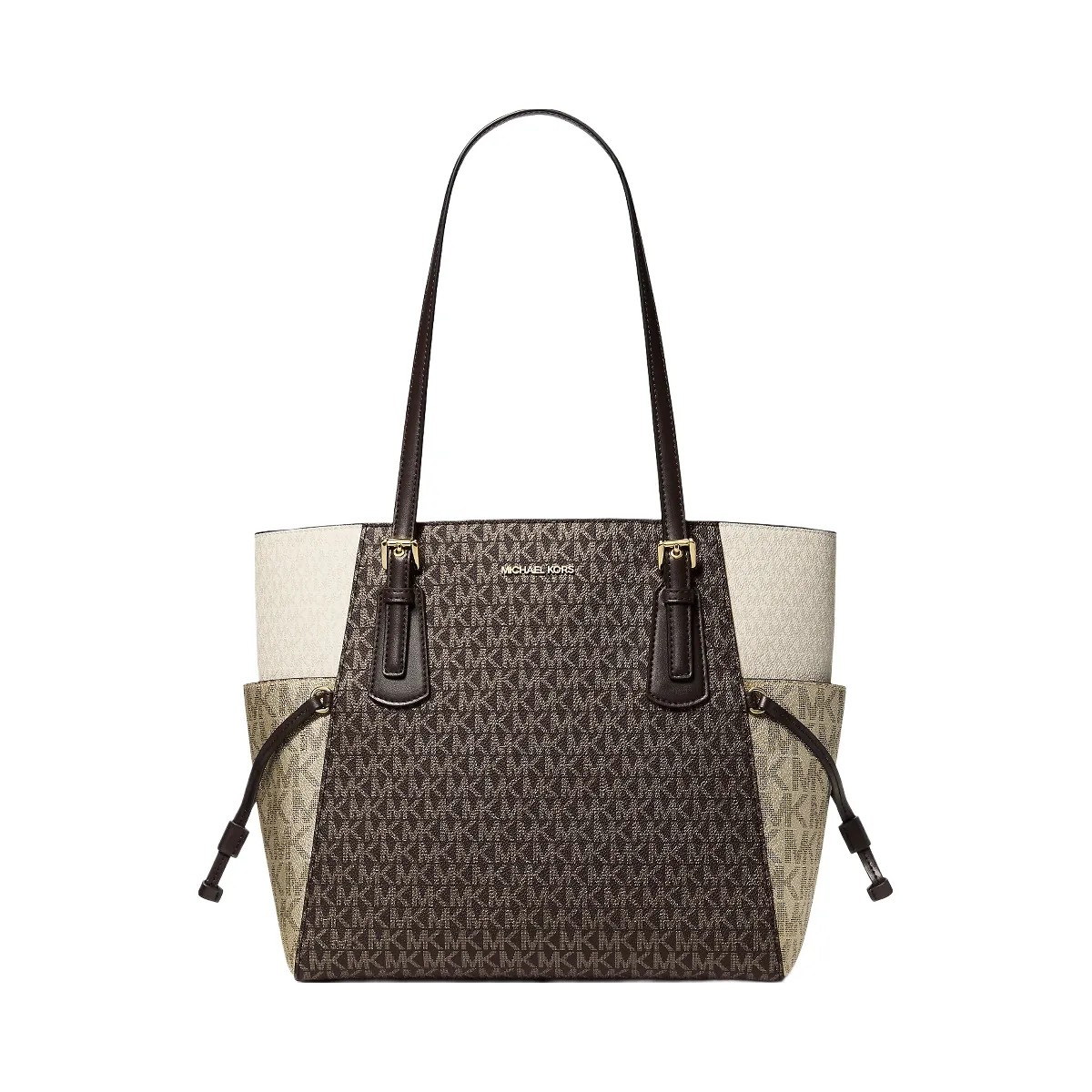 Michael Kors Voyager Large Color-Block Metallic Signature Logo Tote Bag Brown - HypeFly India View 1