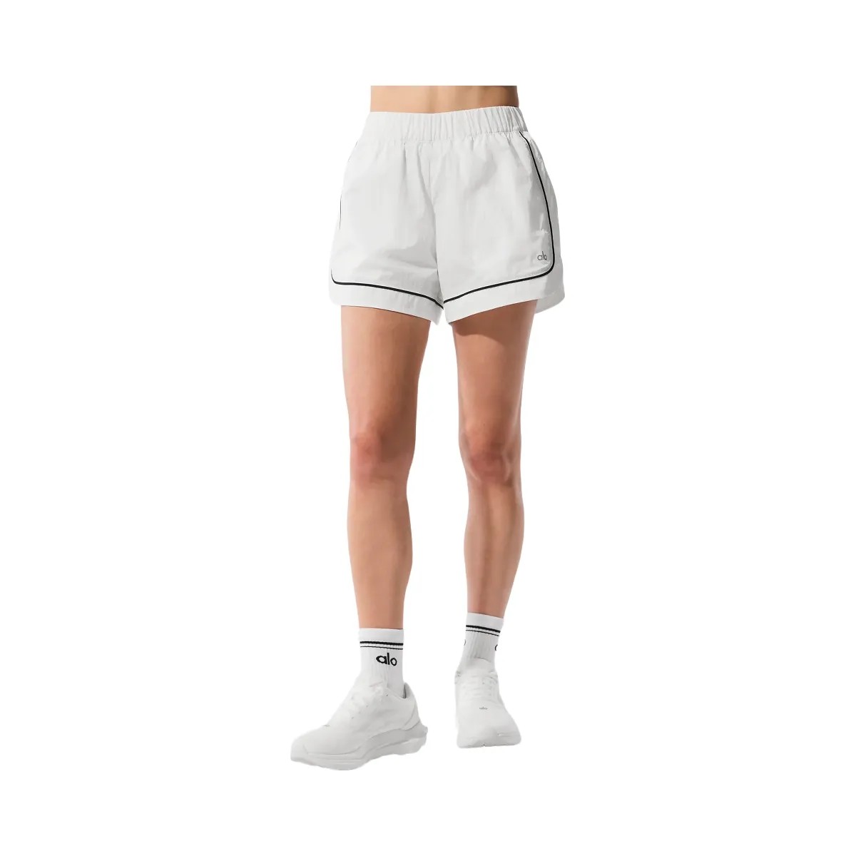 Alo Women's Motivate Track Short - White/Black - HypeFly India View 1