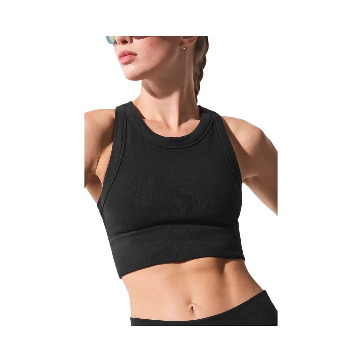 Alo Women's Seamless Delight High Neck Bra - Black - HypeFly India View 3