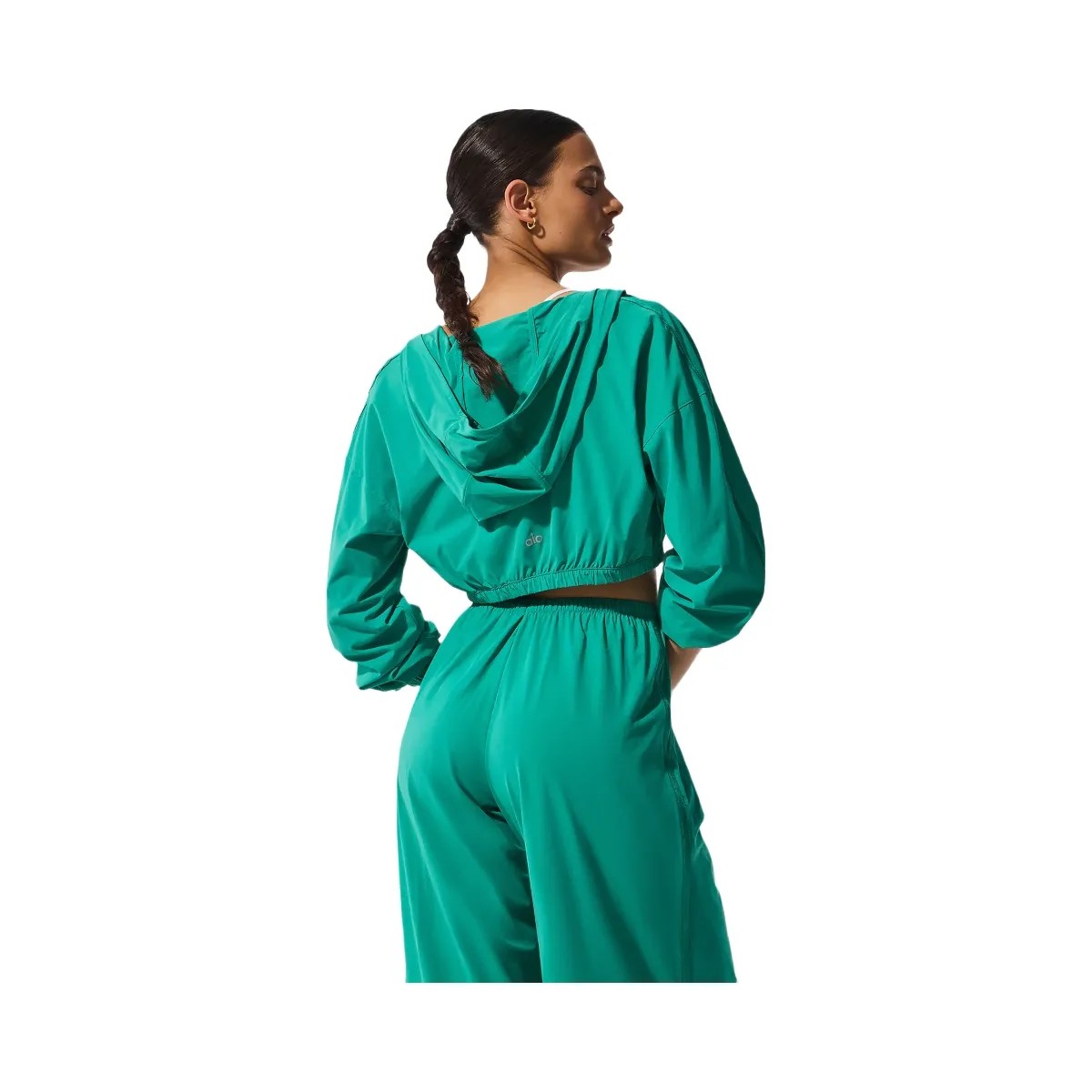 Alo Women's Cropped Breezy Full-Zip Hoodie - Spruce Green - HypeFly India View 3
