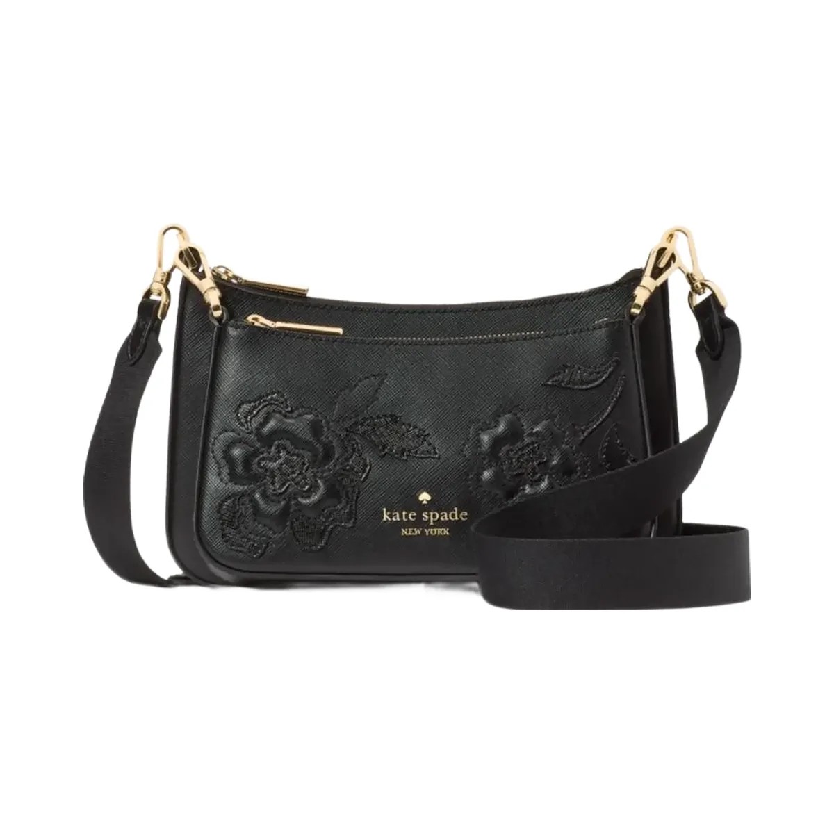 Kate Spade Duet Floral Applique Small Crossbody Black - HypeFly India View 1