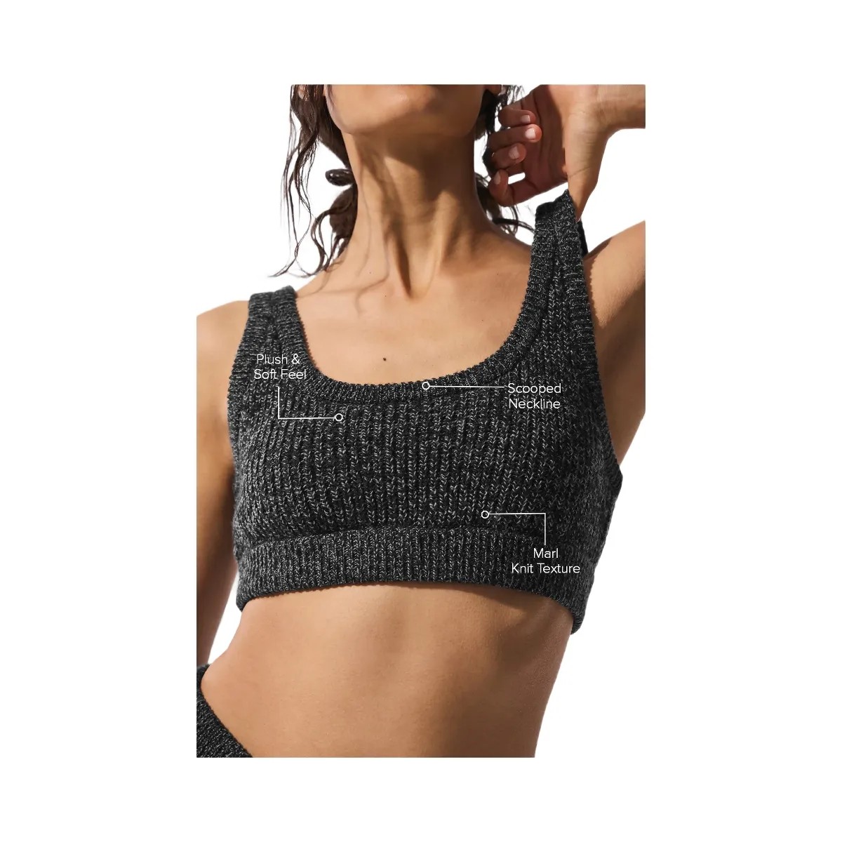 Alo Women's Marl Sweater Bra - Black Marl - HypeFly India View 2