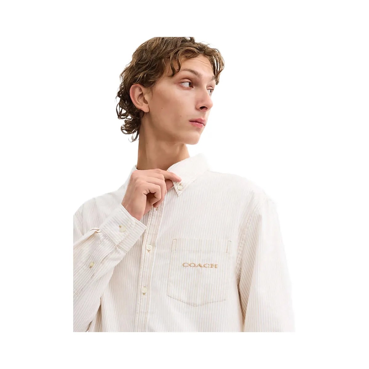 Coach Long Sleeve Button Down Shirt Neutral Stripe - HypeFly India View 3