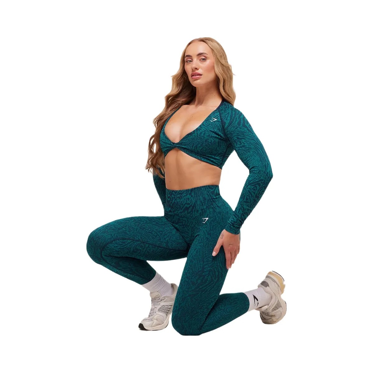 Gymshark Adapt Animal Long Sleeve Crop Top - Navy/Brand Blue - HypeFly India View 6