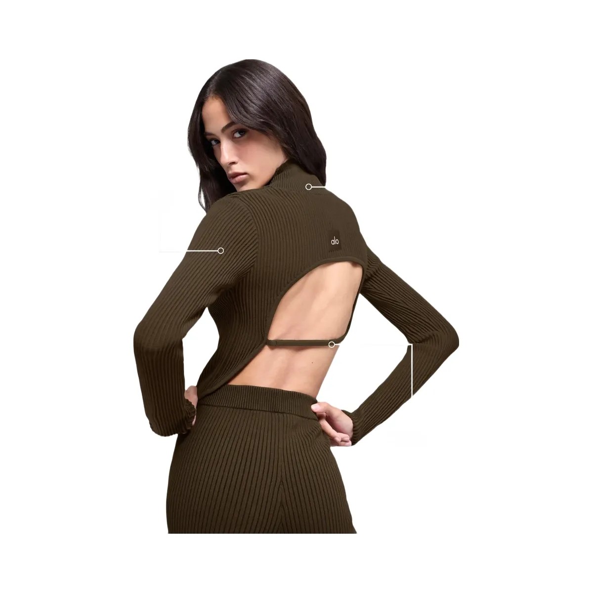 Alo Women's Denim Knit Backless Long Sleeve - Espresso/Black - HypeFly India View 3