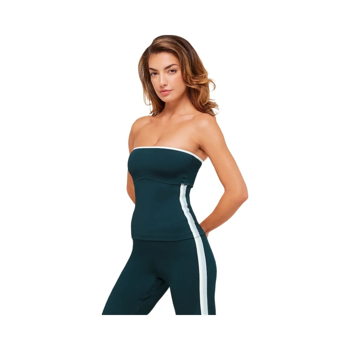 Gymshark Piping Bandeau With Shelf - Deep Petrol Blue/Smoke Blue/Soft White - HypeFly India View 2