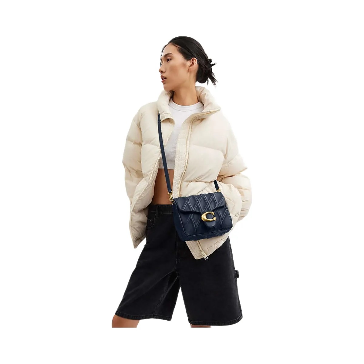 Coach Times Square Tabby Shoulder Bag With Quilting Brass-Dark Navy - HypeFly India View 4