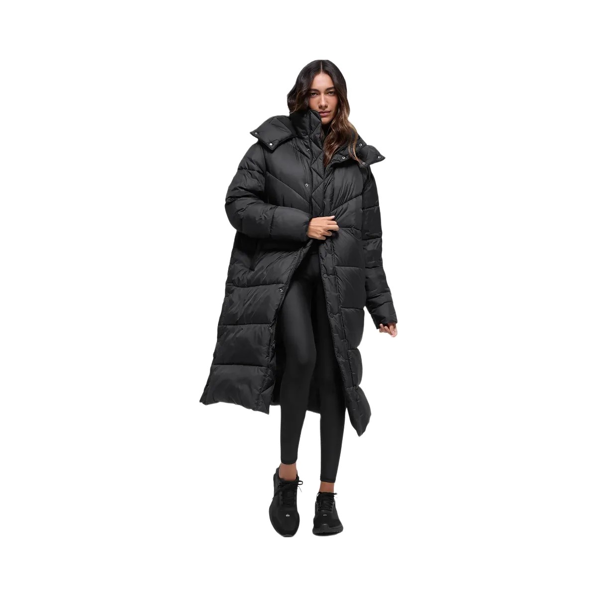 Alo Women's Gold Rush Puffer Trench - Black - HypeFly India View 4