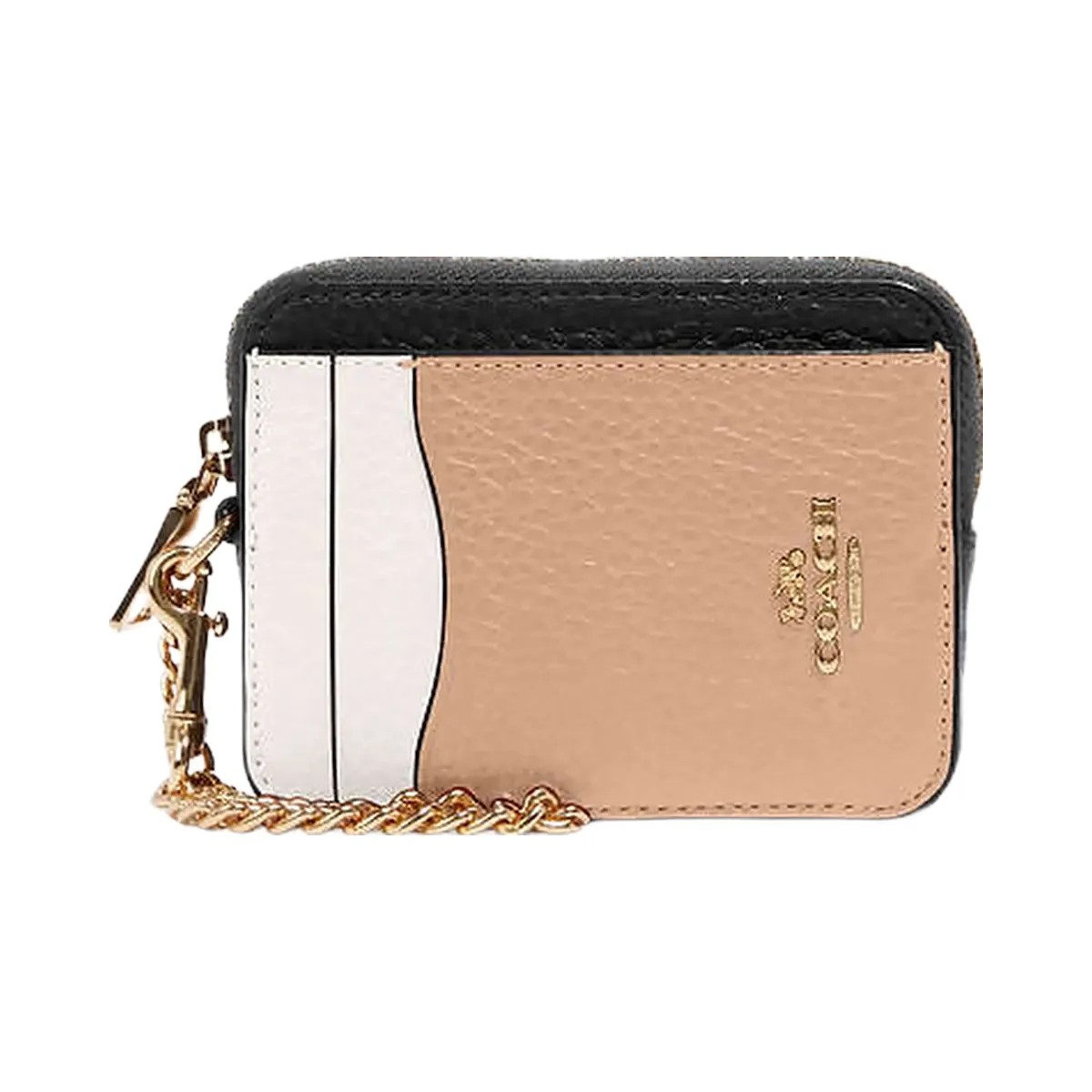 Coach Zip Card Case In Colorblock Leather-Gold-Chalk Multi - HypeFly India View 2