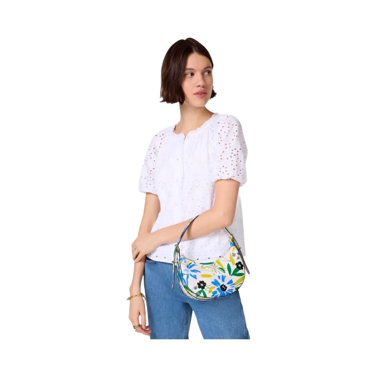 Kate Spade Madison Floral Crescent Shoulder Bag Cream Multi - HypeFly India View 2