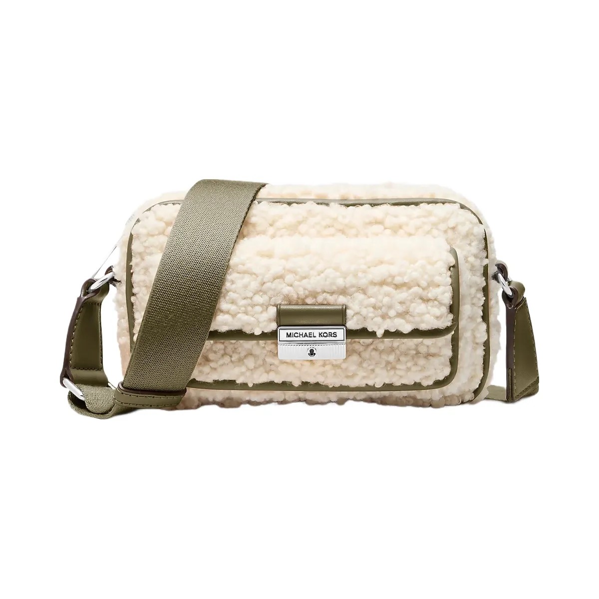 Michael Kors Bradshaw Extra-Small Faux Shearling Camera Crossbody Bag Olive - HypeFly India View 1
