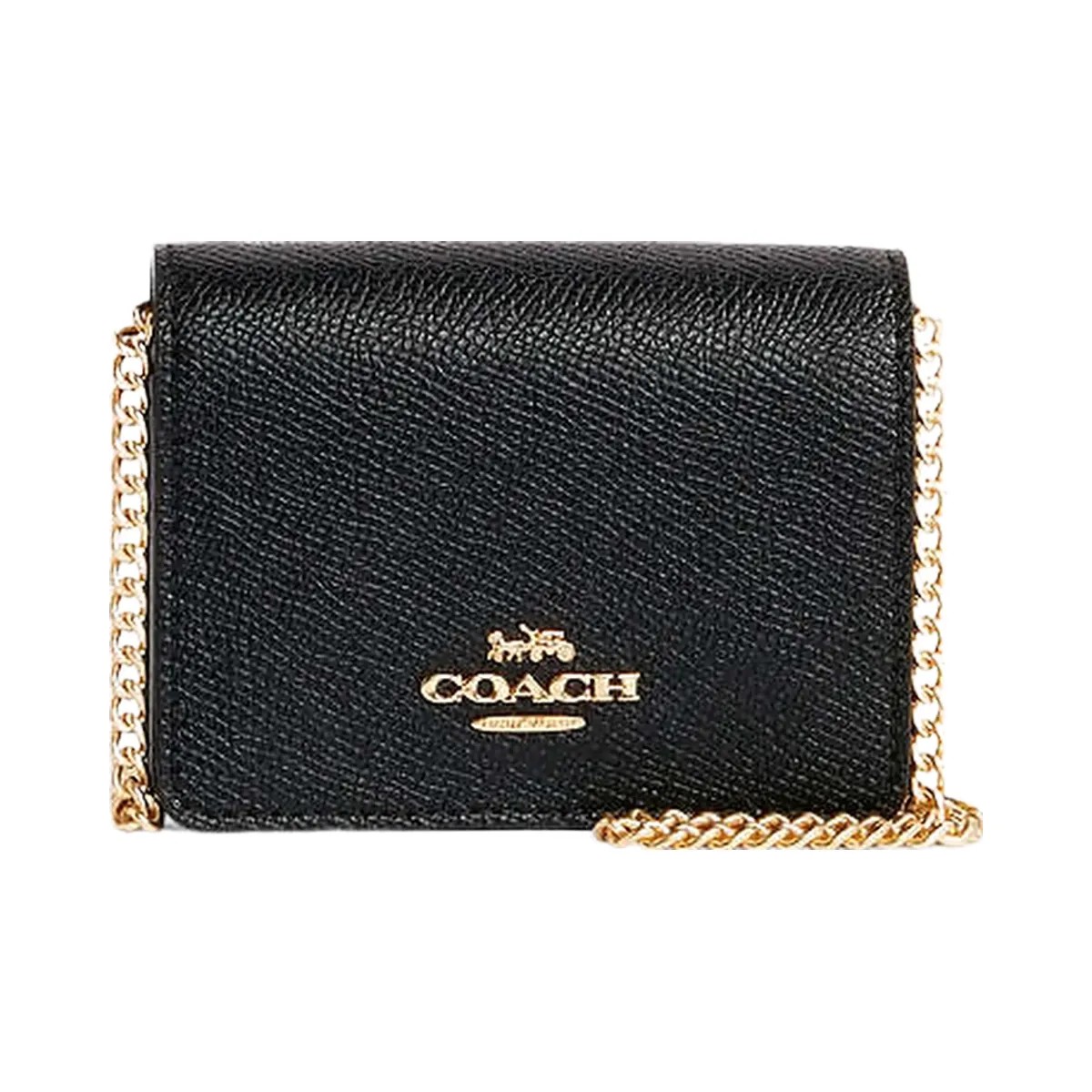 Coach Mini Wallet On A Chain Crossgrain Leather-Gold-Black - HypeFly India View 4