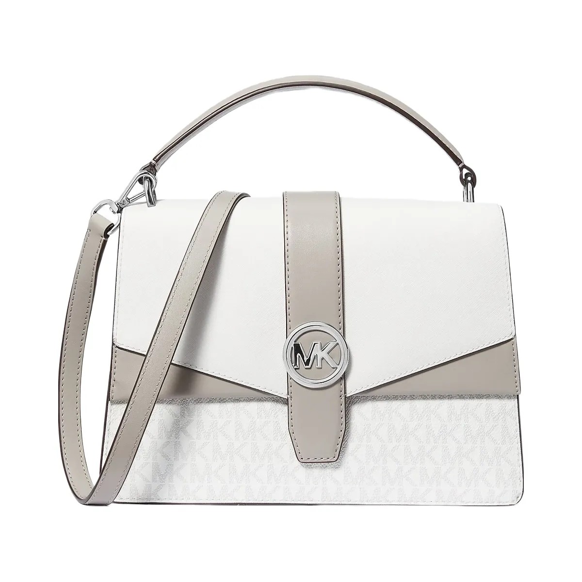 Michael Kors Greenwich Medium Color-Block and Signature Logo Satchel Optic White - HypeFly India View 1